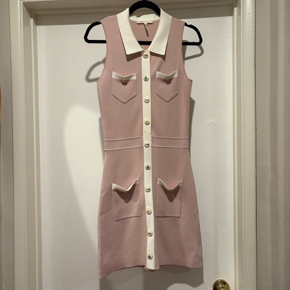 Maje Revisit Contrast Trim Woven Mini Dress Vacation 60s Retro Designer Trendy - Picture 4 of 16